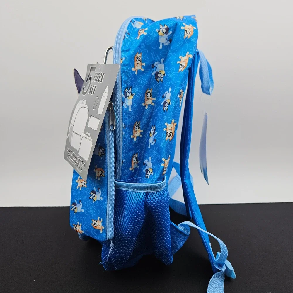 Bluey and Bingo Kids‎ 5 Piece Backpack Set with Lunch Bag Water Bottle Blue New